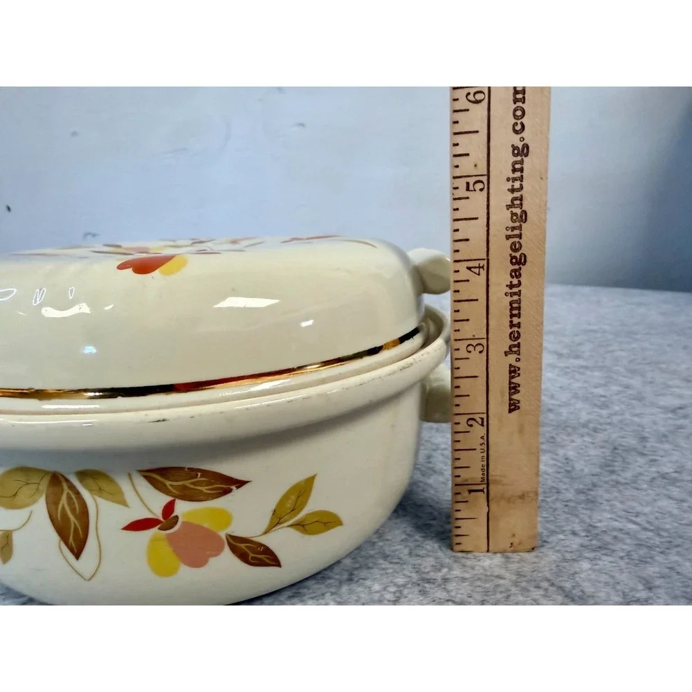 Vintage Hall's Superior Quality Kitchenware Autumn Leaf Pattern covered Casserol